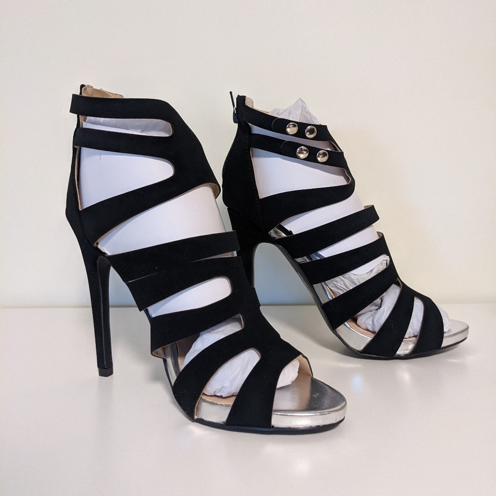 New strappy black heels